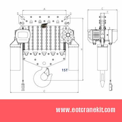 Hook mounted electric chain hoist 15 ton drawing