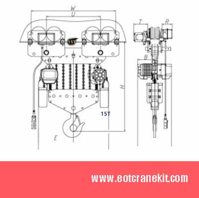 motorized trolley electric chain hoist 15 ton drawing