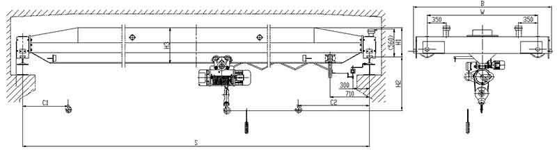 Electric single girder top running overhead travelling crane general drawing 