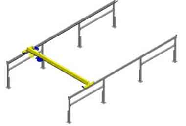 Freestanding overhead crane system configurations for 3 cell