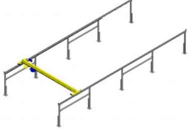 Freestanding bridge crane system configurations for 3 cell