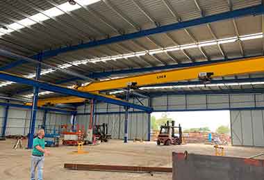 6.3 ton + 6.3 ton single girder top running overhead travelling with double hoists for working simultaneously and separately