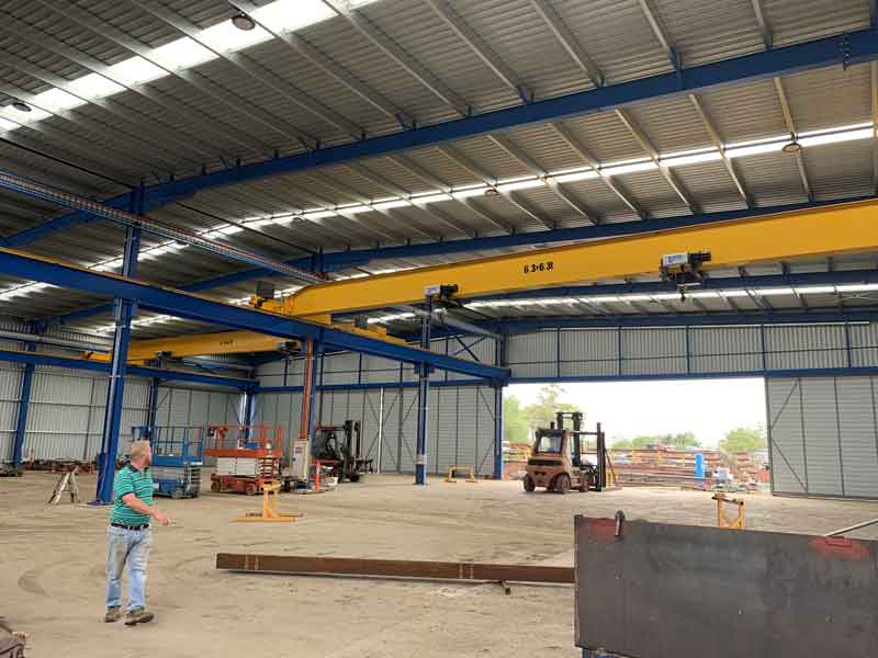 6.3 ton + 6.3 ton single girder top running overhead crane with double hoists for Australian harvester manufacturer