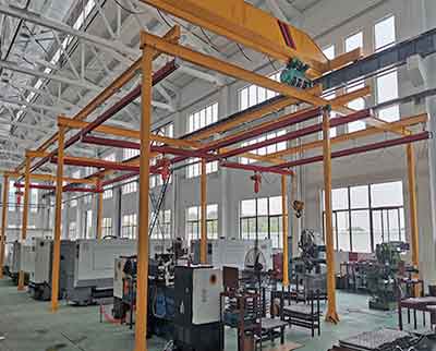 Freestanding kbk crane with single girder design