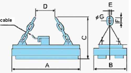 Dimension drawing of large ingot handling electromagnet