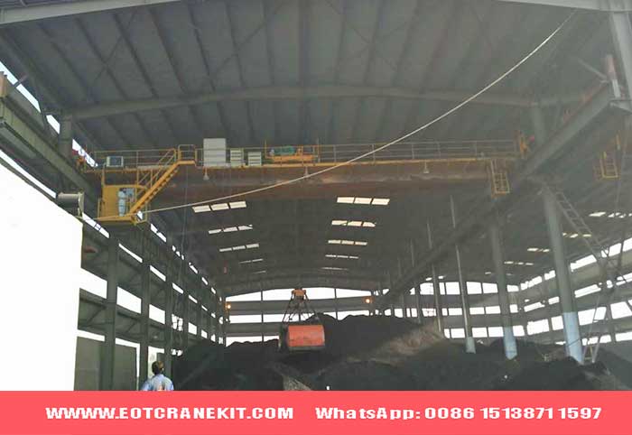 Double girder overhead crane 25 ton with clamshell grab bucket for coal handling Double girder overhead crane 25 ton with clamshell grab bucket for coal handling