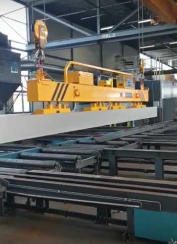Overhead travelling crane with electromagnetic beam for long steel H beam & profiles handling 