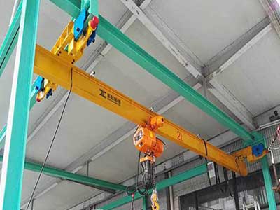 Underhung overhead crane with free standing structure for low headroom workshop and facility