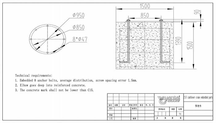Foundation drawing of 2.5 ton slewing jib crane Foundation drawing of 2.5 ton slewing jib crane