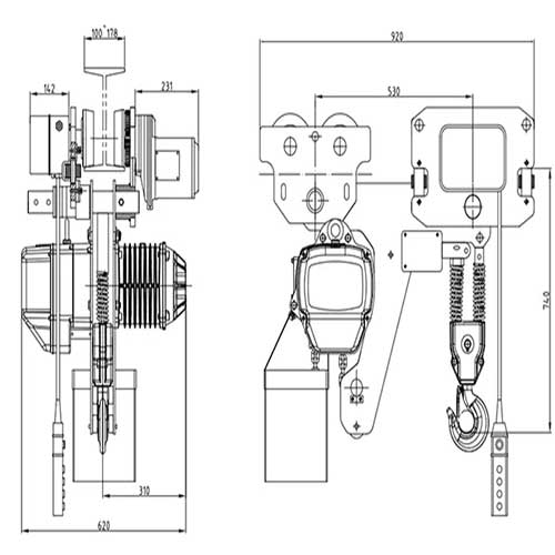5 ton low headroom electric chain hoist to Malaysia design drawing 5 ton low headroom electric chain hoist to Malaysia design drawing