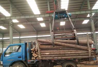Overhead cranes with timber grab for indoor truck log loading and unloading 