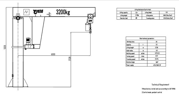 3200kg floor mounted jib crane and free standing jib crane for Australia