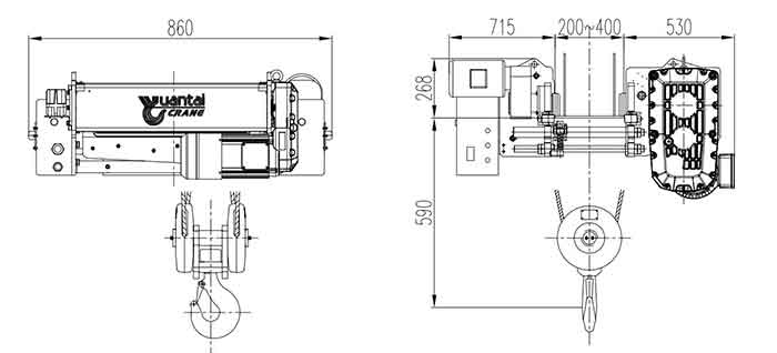 5 ton wire rope electric hoist drawing with custom hoist specifications