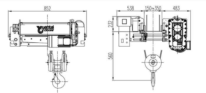 3 ton wire rope electric hoist drawing with custom hoist specifications