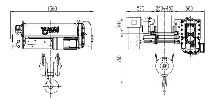 10 ton wire rope electric hoist drawing with custom hoist specifications