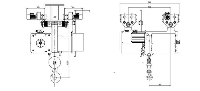  6 ton & 12 ton wire rope electric hoist drawing with custom hoist specifications