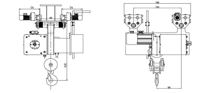  20 ton wire rope electric hoist drawing with custom hoist specifications