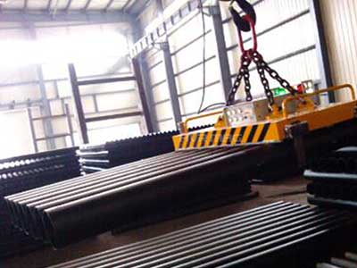 Rows of steel pipe and steel tube handling