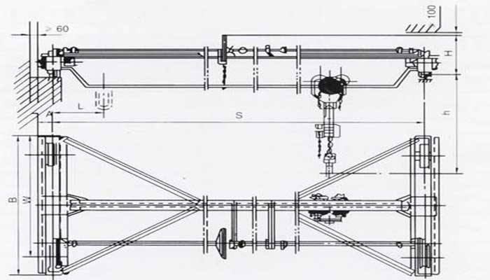 Single girder top running manual overhead crane drawing