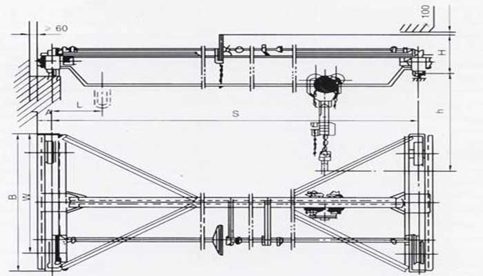 Single girder top running manual overhead crane drawing Single girder top running manual overhead crane drawing