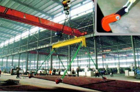 Single girder overhead crane with plate hook for horizonal steel plate handling 