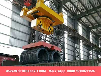 Magnetic bridge crane for wire rod coil truck loading and unloading
