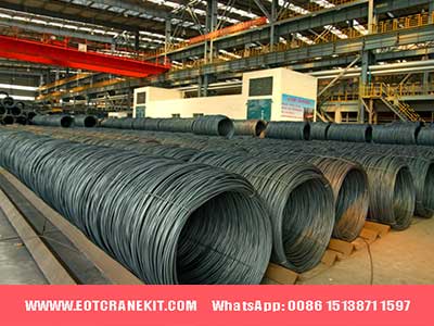 Overhead cranes used for cold steel wire rod handling in warehouse