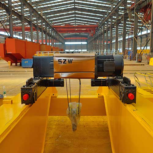 Nlh Double girder overhead crnae with European style low headroom wire rope hoist crab trolley for steel wire rod coil handling 