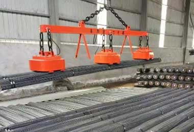 Magnetic overhead crane system for single bundle of rebar handling  Magnetic overhead crane system for single bundle of rebar handling
