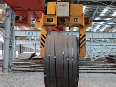 Telescopic motroized coil grab double girder overhead cranes 32 ton  Telescopic motroized coil grab double girder overhead cranes 32 ton