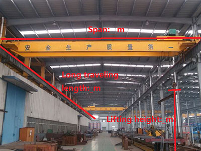 The necessary parameters for a custom double hook bridge crane:
