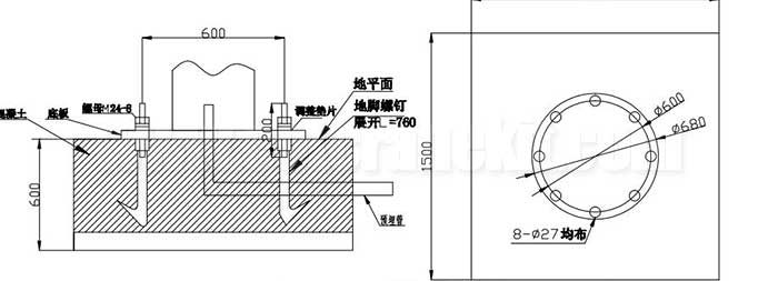 3 ton pillar jib crane foundation design drawing for your reference