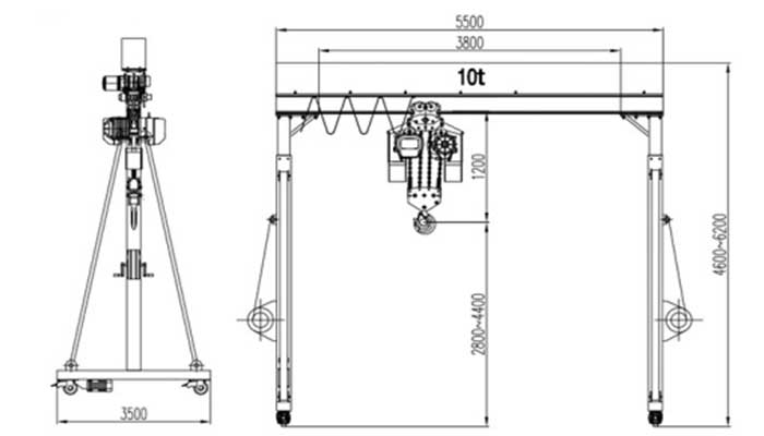 10 ton portable gantry crane drawing based on your main specifications