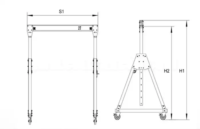 LT2 Height Adjustable Aluminum Gantry Crane Drawing for Your Reference