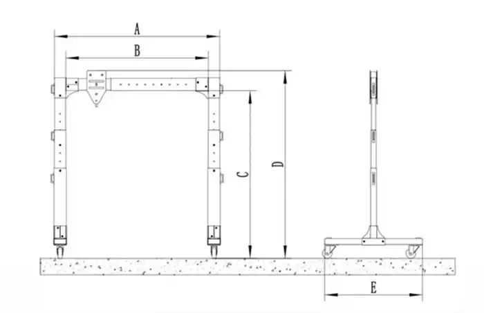 LT6 Telescopic Aluminum Gantry Crane with Adjustable Height and Span Drawing for Your Reference