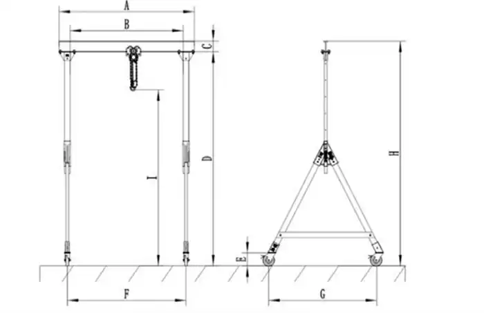 LT4 Simple Aluminum Portable Gantry Crane Drawing for Your Reference