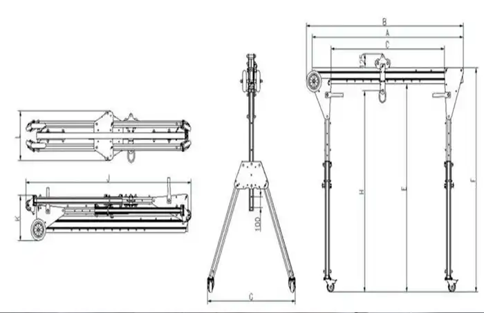 LT5 Foldable Aluminum Gantry Crane 2 Ton 3Ton drawing for your reference