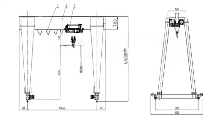 variable speed gantry crane 5 ton for mold handling 