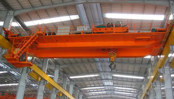 50/5 ton double girder overhead crane with open winch , main hook and axuliary hook 