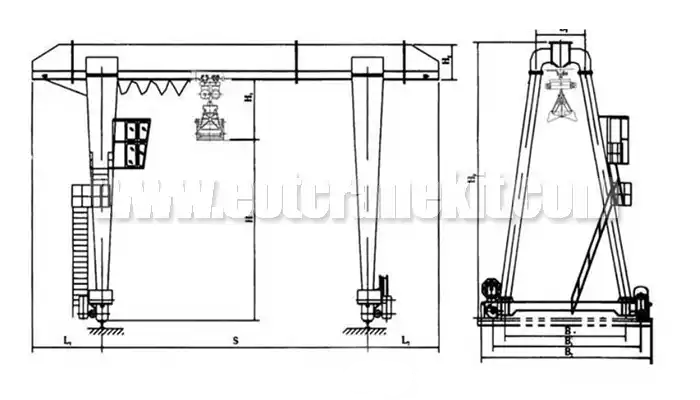 crane drawing of single girder grab bucket gantry crane