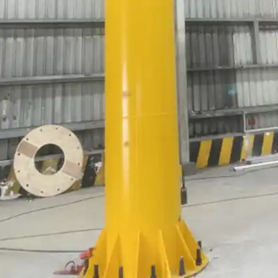 Fasten the pillar column baseplate by tightening the nuts onto the bolts embedded in the foundation.