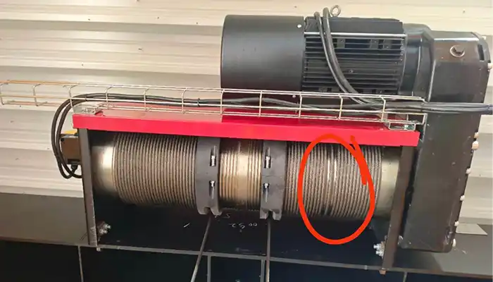  the wire rope of the electri choist may get loosended which need to be rearranged the wire rope in order 