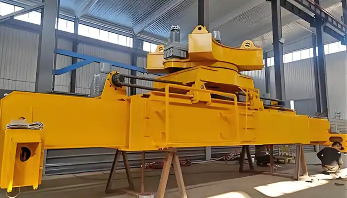 rotary beam speader for double girder overhead cranes