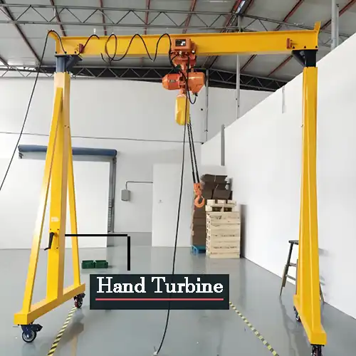 Hand turbine adjustable height gantry crane