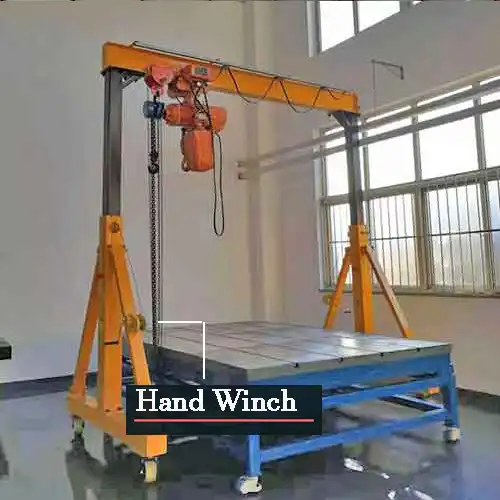 Hand winch adjustable height gantry crane 
