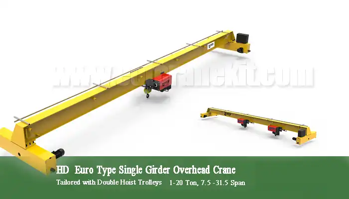 European style top running single girder overhead bridge crane