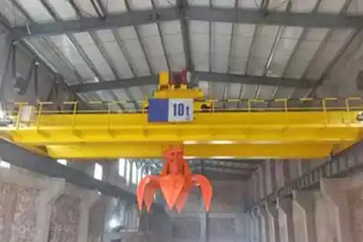 Double girder overhead crane with grab , the grab bucke will take your vertical space, which needs your workshop with enough headroom.  Double girder overhead crane with grab , the grab bucke will take your vertical space, which needs your workshop with enough headroom.