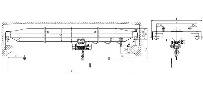Electric single girder top running overhead travelling crane general drawing  Electric single girder top running overhead travelling crane general drawing