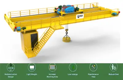 QC Series:Open winch overhead crane with magnetic chuck for electromagnetic lifting for steel billets and scrap 5 ton to 32 ton