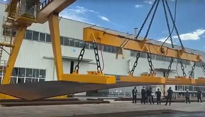 Double girder gantry cranes with magentic spreader for steel rebard, plate, and bundled steels, etc. 